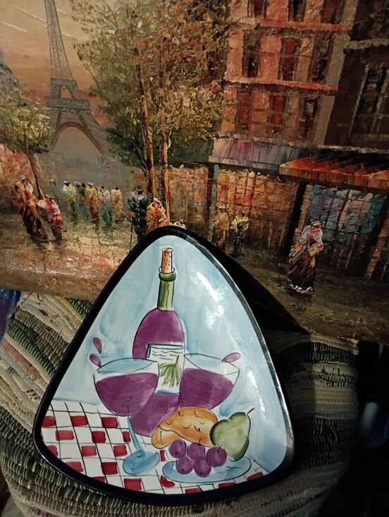 Hausenware Other - Hausenware🍷Hand-Painted Wine & Fruit Decorative Ceramic Plate - Purple Accents